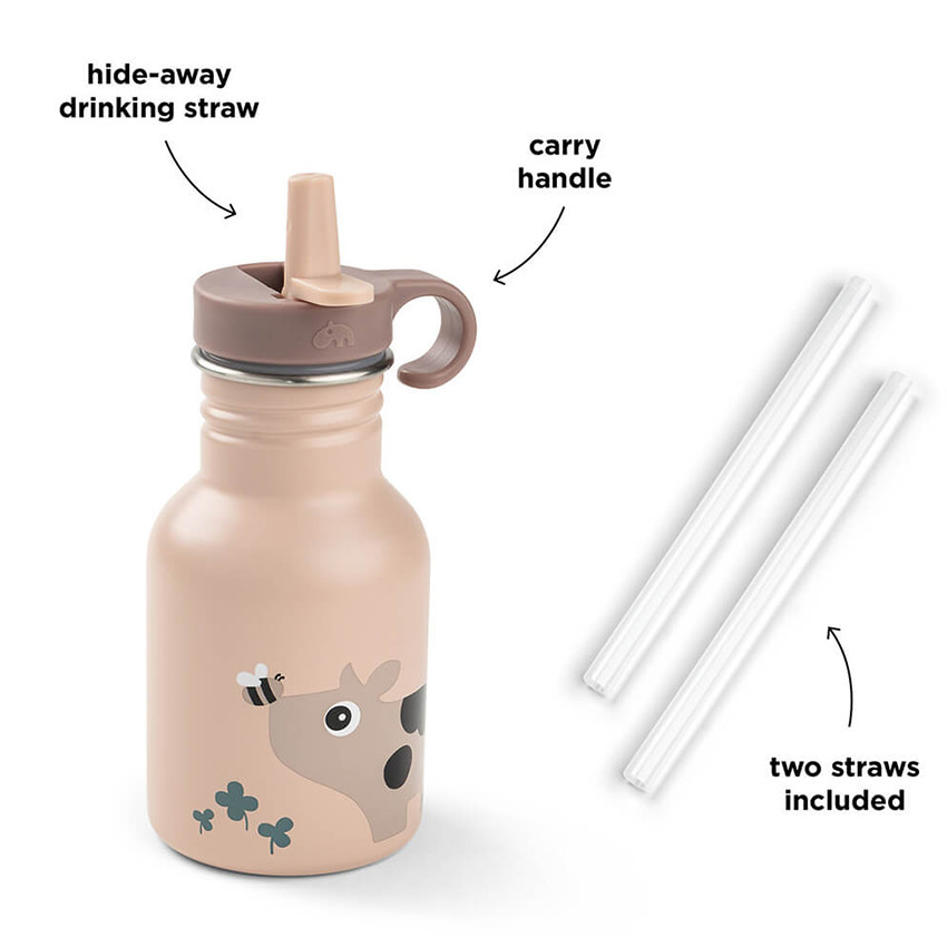 Gourde inox avec paille Tiny Farm Rose 350ML 