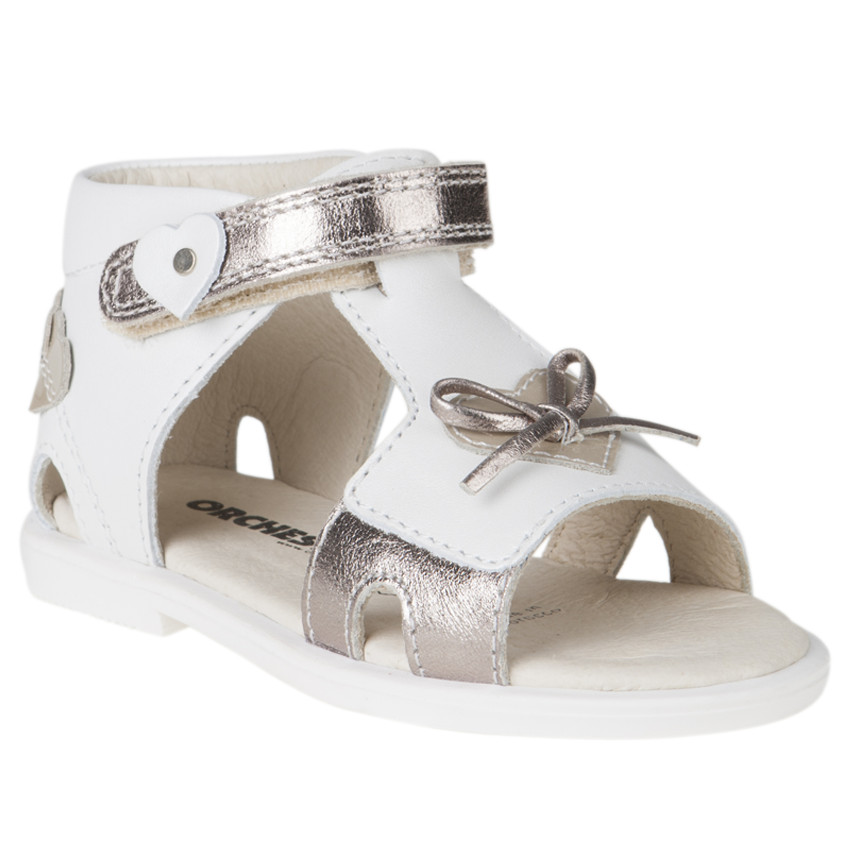 Sandales en cuir bicolores avec cœurs et nœud pour bébé fille 