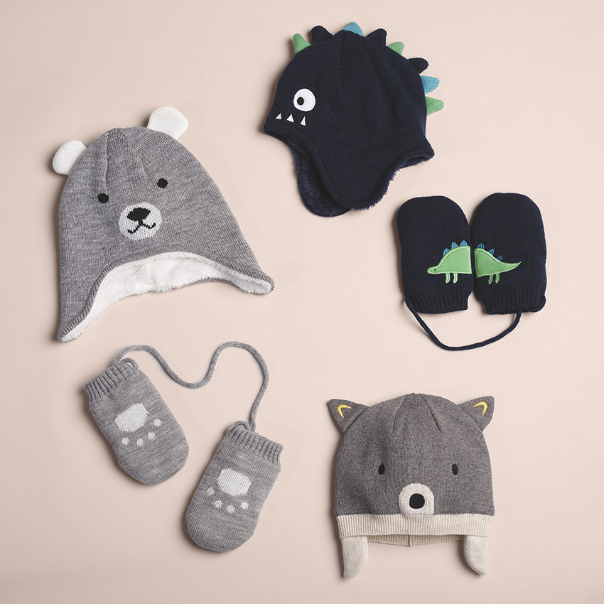 Ensemble fantaisie bonnet et moufles doublé sherpa 