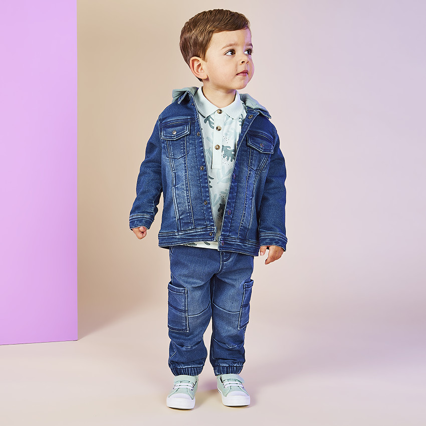 Veste en jean à capuche molleton amovible pour bébé garçon 