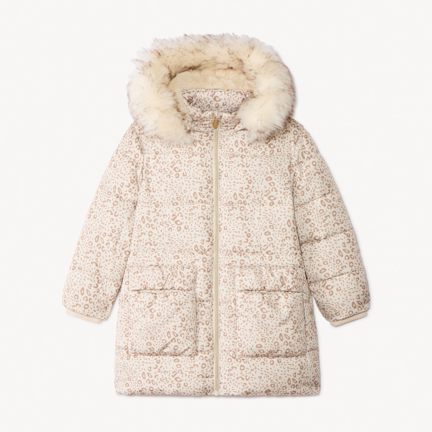 Doudoune longue en toile imprimée et doublure sherpa pour fille  