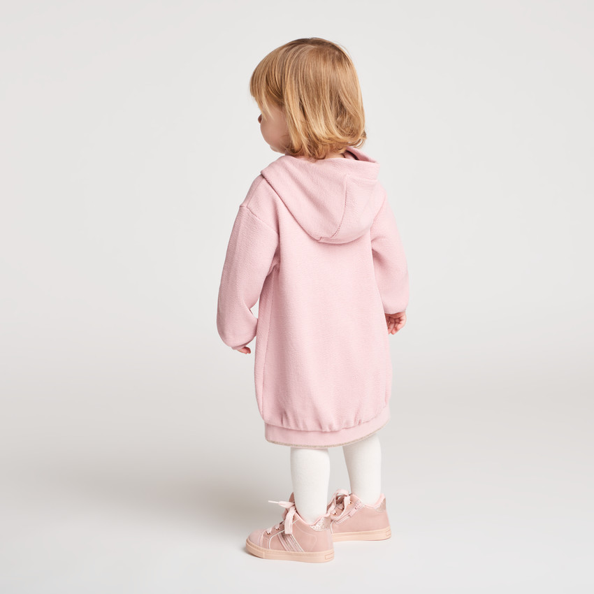 Robe sweat bébé fille à capuche motif chien et chat 