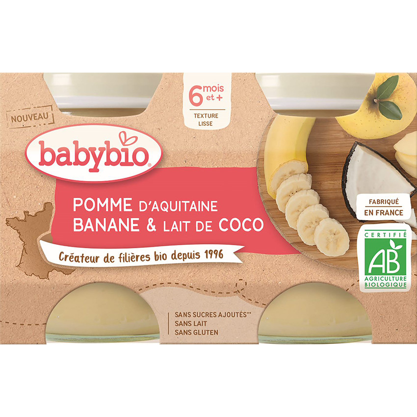 Petits pots sucrés de Pomme, Banane et Lait de Coco 2x130g 
