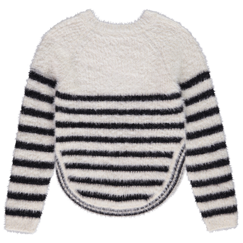 Pull en tricot rayé effet fourrure pour fille 