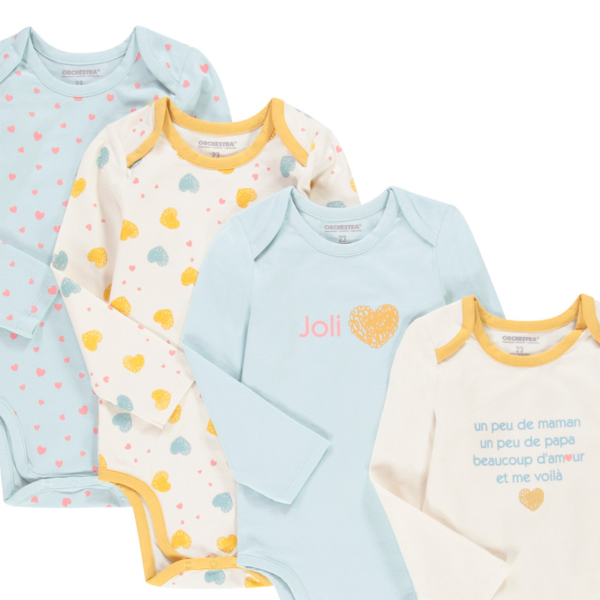 Lot de 7 bodies manches longues en jersey fantaisie  