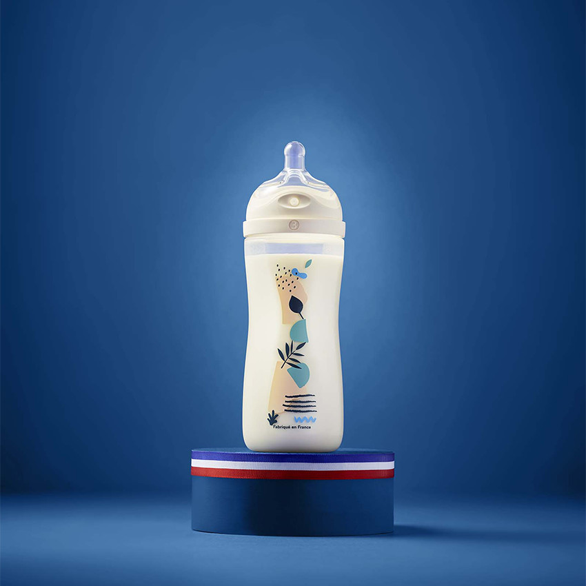 Biberon à tétine multi-perforée débit 3 anti-colique 330 ml bleu 