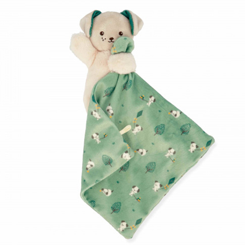 Doudou chien avec carré Vert