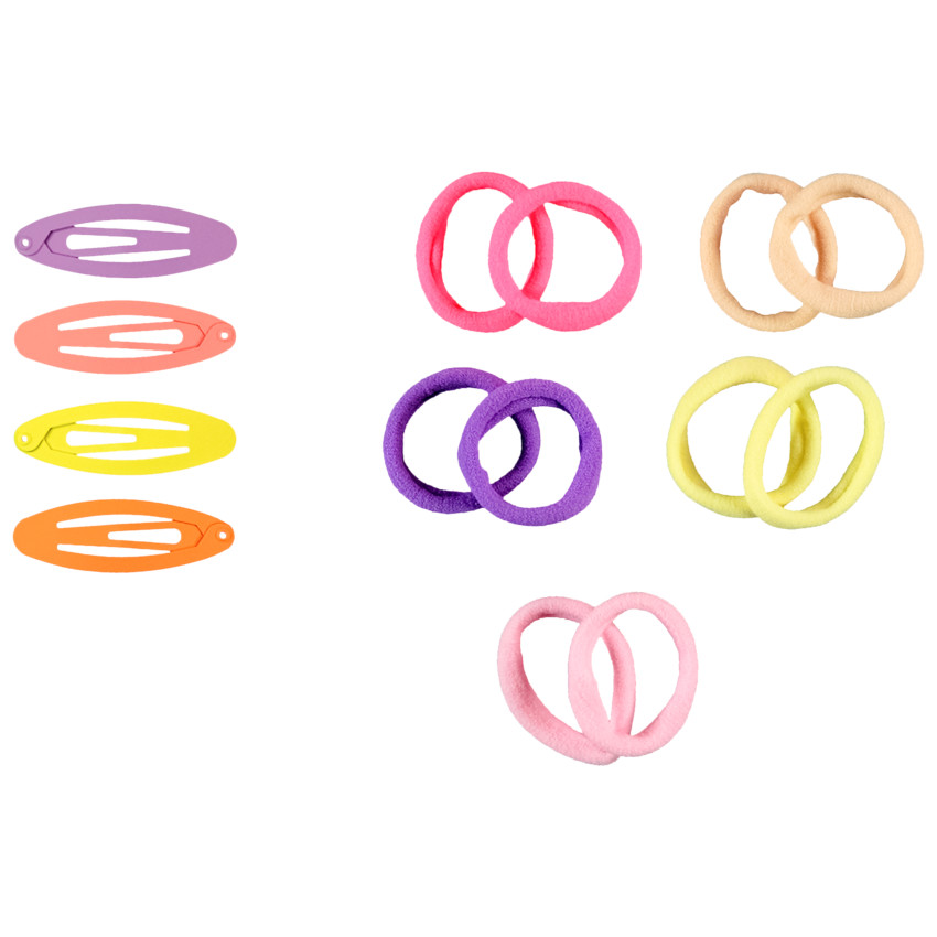 Set de 4 barrettes + 10 élastiques colorés pour fille 