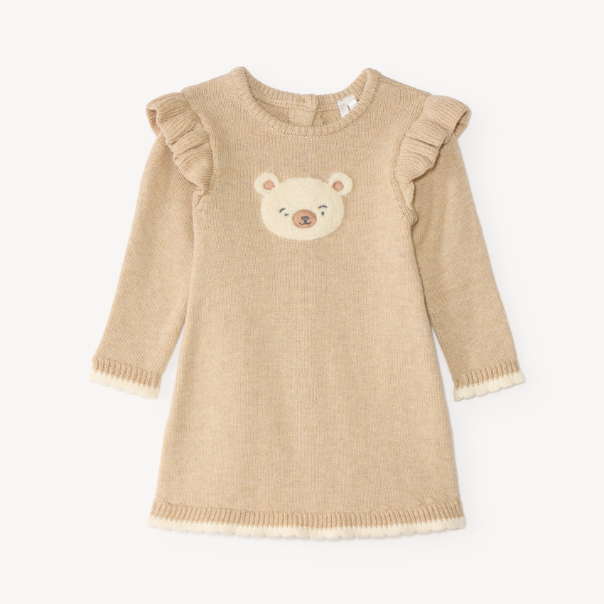Robe bébé fille en tricot manches longues motif ourson