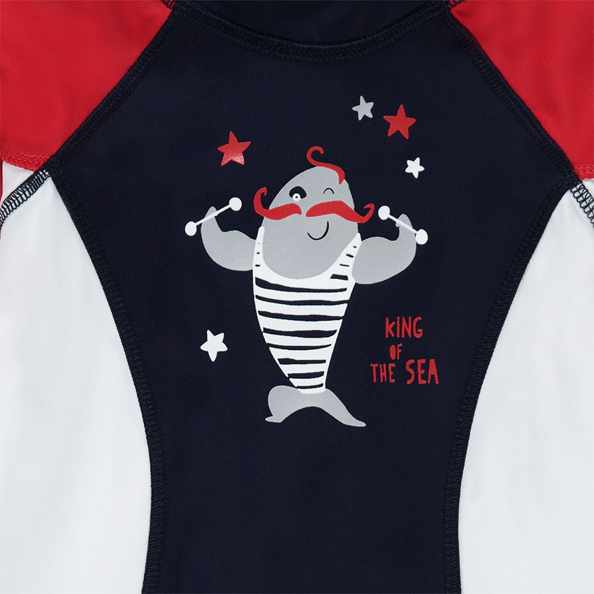 Combinaison anti-UV SPF 50+ tricolore avec print poisson 