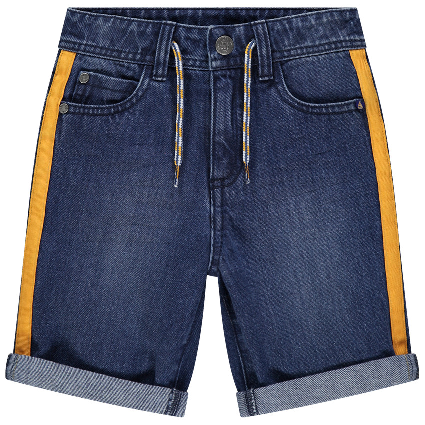 Bermuda en jean effet used à bandes appliquées 
