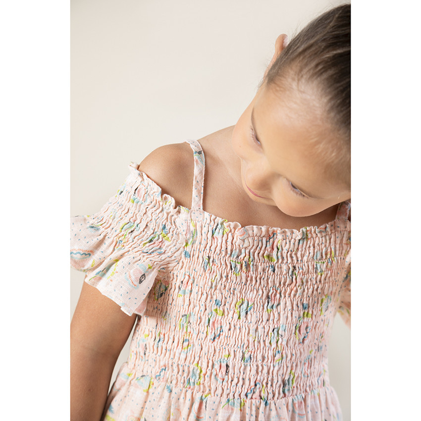 Robe à bretelles imprimée en coton et lin pour enfant fille 