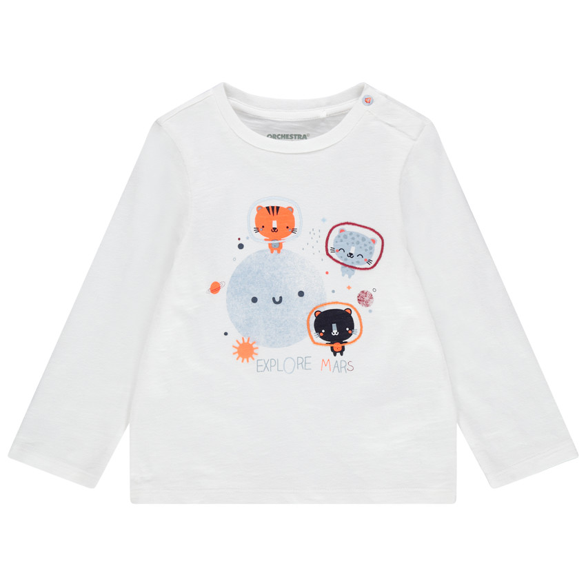 T-shirt manches longues en coton bio print astronautes 