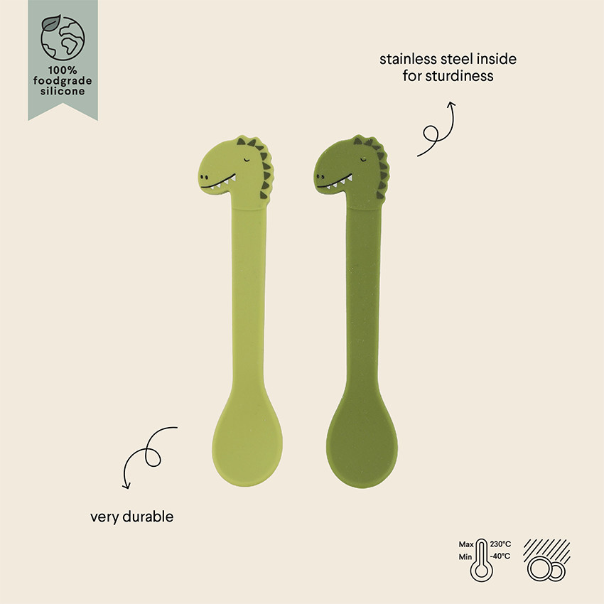 Set de 2 cuillères silicone Mr Dino - Vert (Trixie) - Image 1