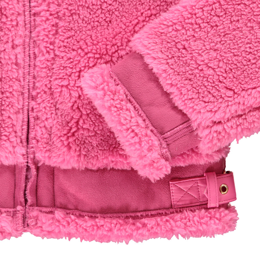 Veste en fausse fourrure unie avec détails en suédine pour fille 