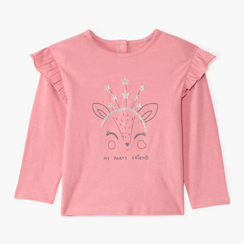 T-shirt manches longues à broderie dorée pour bébé fille