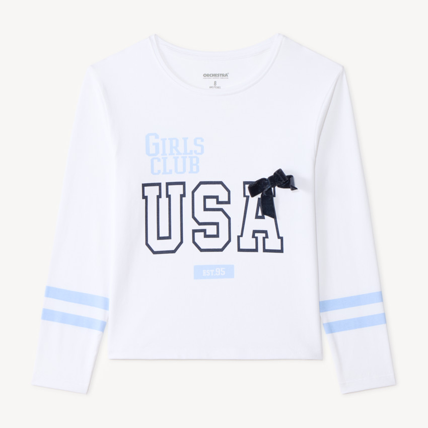 T-shirt fille à manches longues print USA