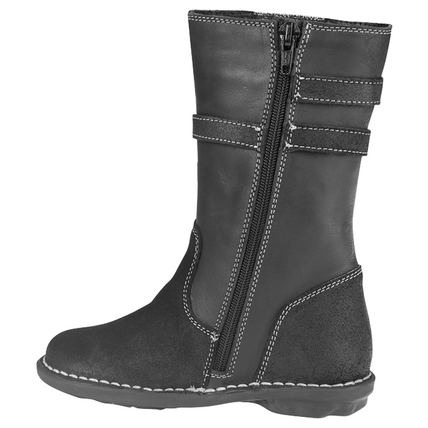 Bottes noires en cuir avec strass, rivets et boucle fantaisie 
