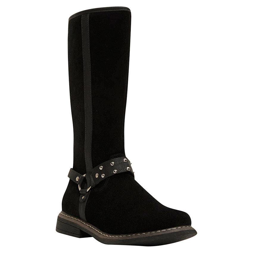 Bottes cavalières effet cuir suédé avec lanière cloutée 