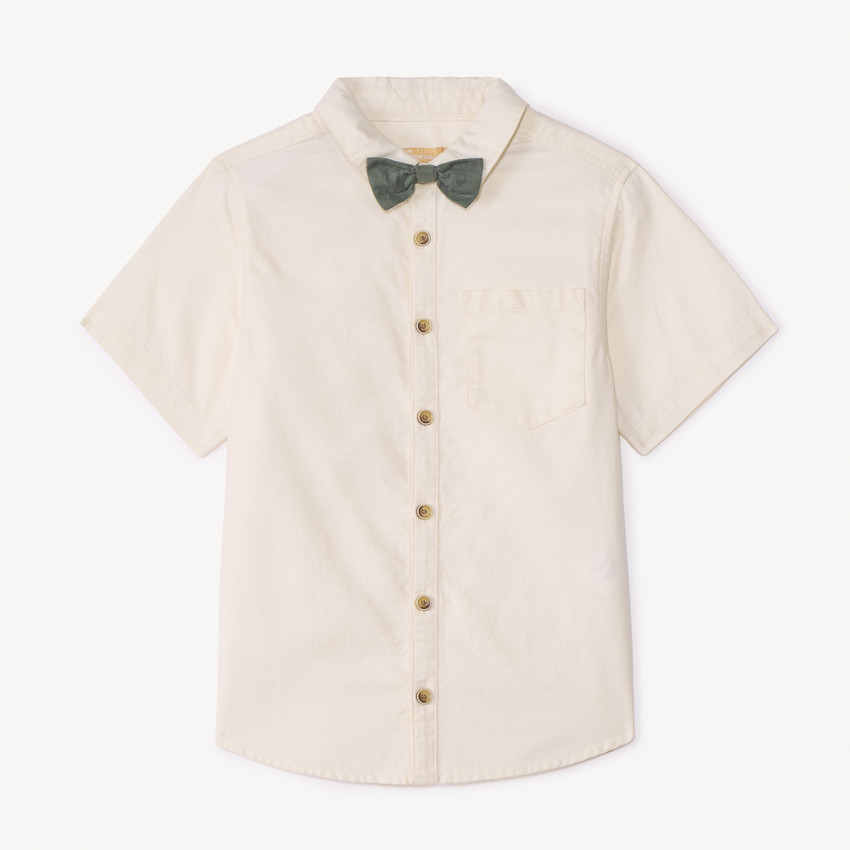 Chemise manches courtes uni avec nœud amovible pour garçon