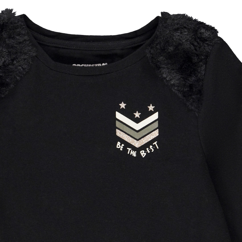T-shirt manches longues en jersey détails sherpa pour fille 