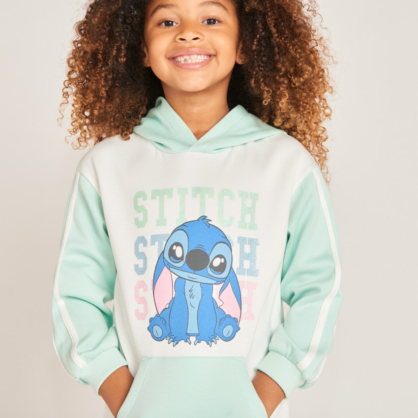 Robe sweat à capuche fille print Stitch 