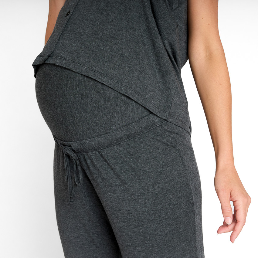 Set pyjama de grossesse en jersey uni brodé 