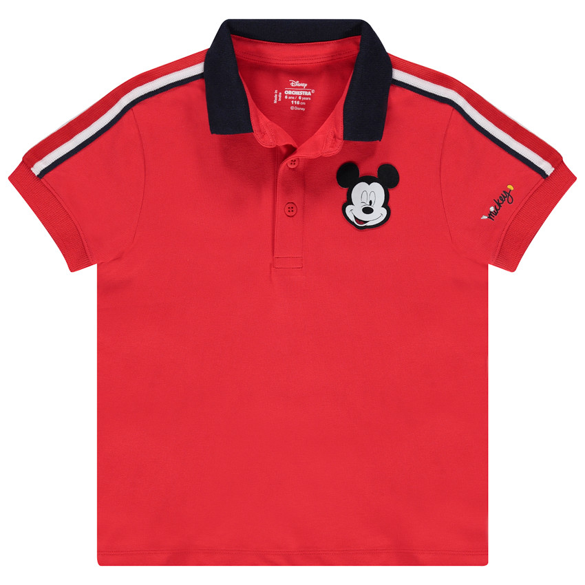 Polo manches courtes uni rouge badge Mickey Disney 