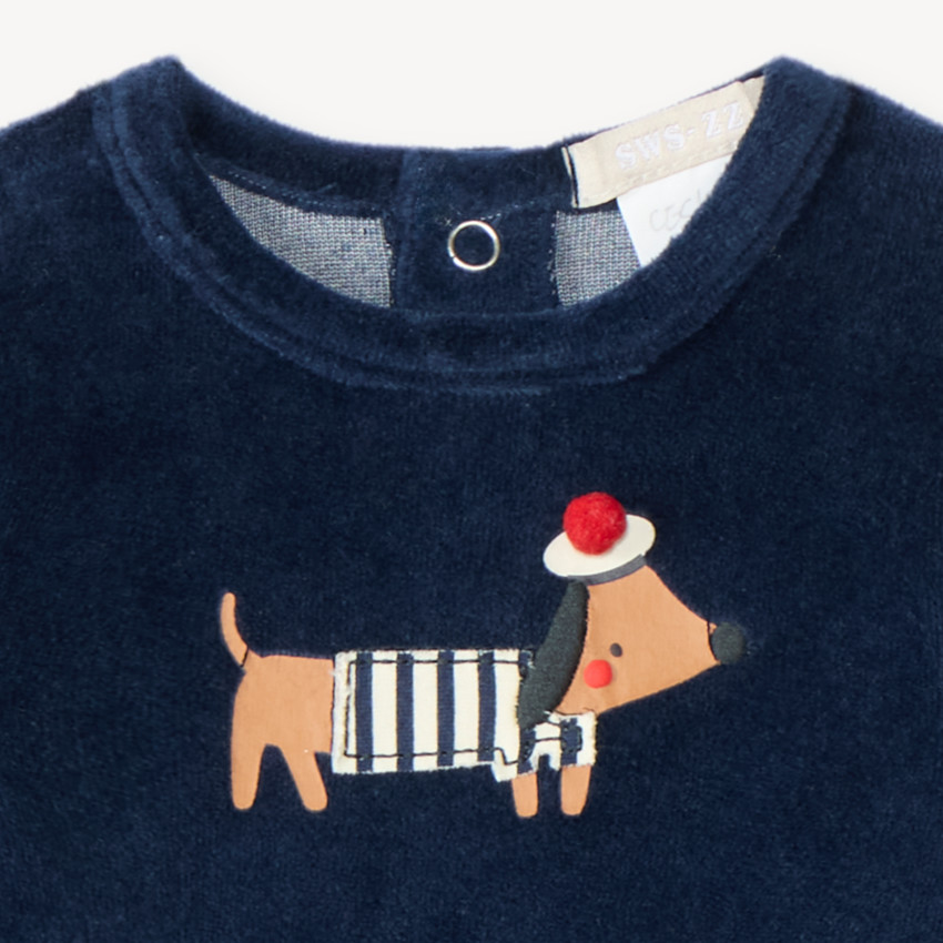 Dors-bien en velours bébé garçon broderie teckel 