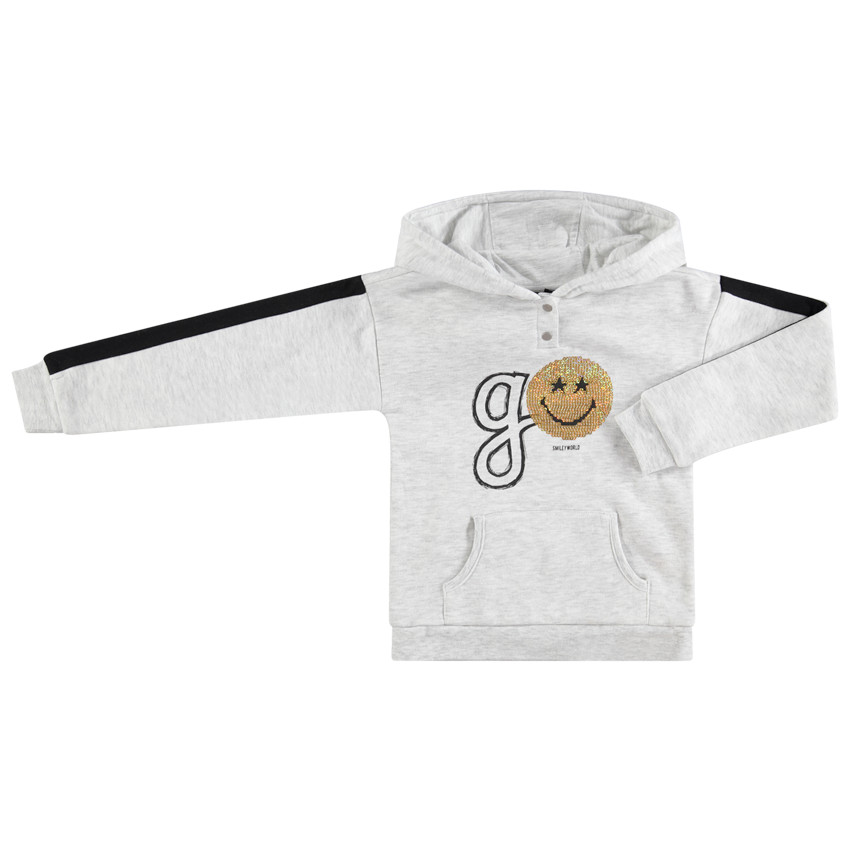 Sweat à capuche en molleton avec Smiley en sequins dorés 