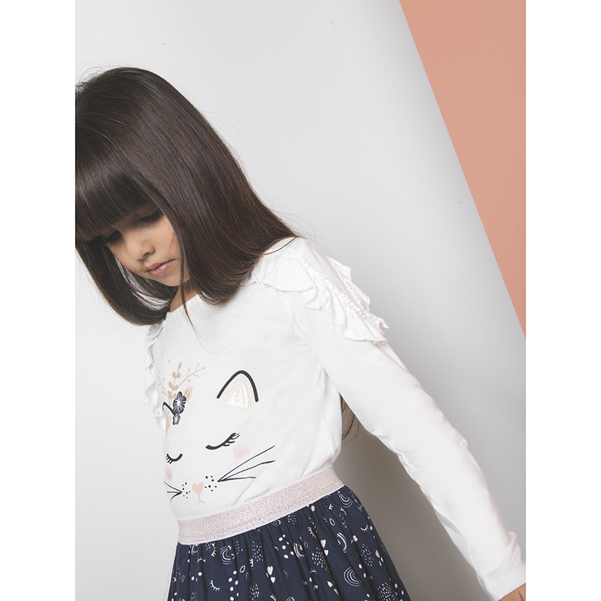 T-shirt manches longues volanté print chat 