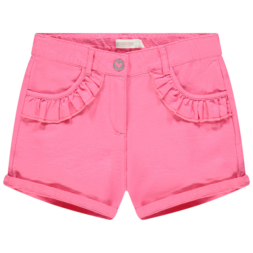 Short en maille rose à finitions volantées pour fille 
