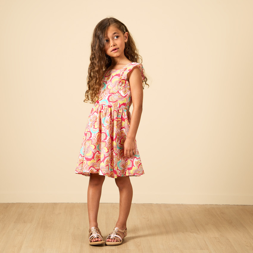 Robe à bretelles volantées et dos smocké imprimé floral pour fille 
