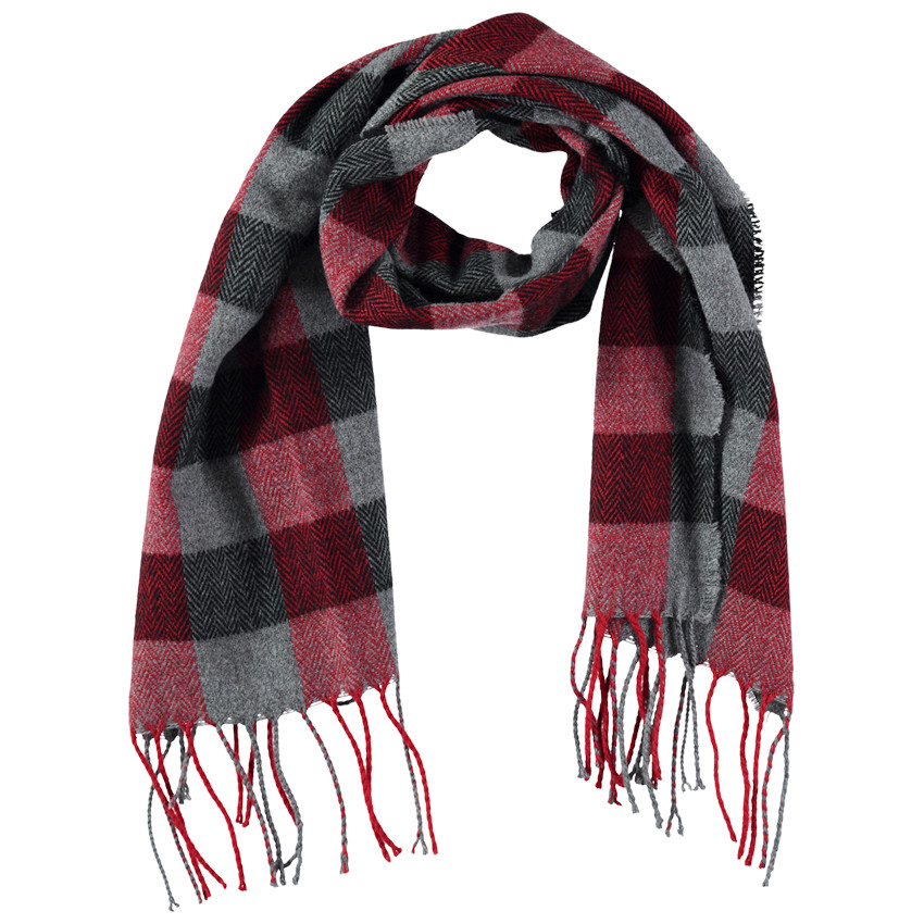 Écharpe à carreaux maille chevrons et franges 