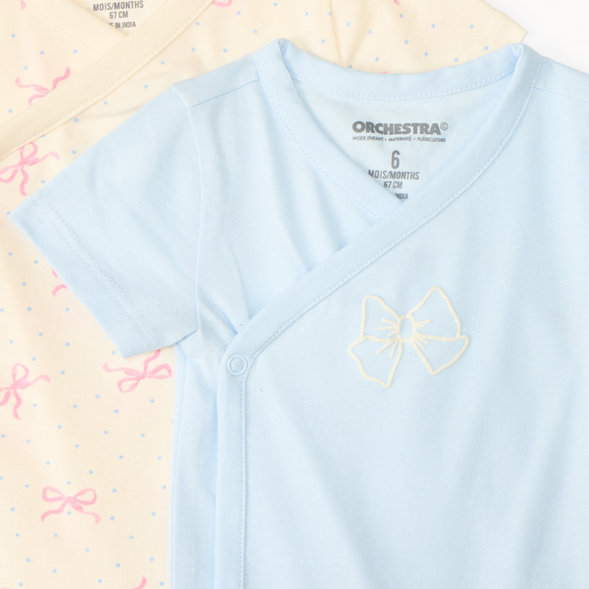 Lot de 7 bodies manches courtes motif nœud pour bébé fille ouverture différentes selon l'âge 