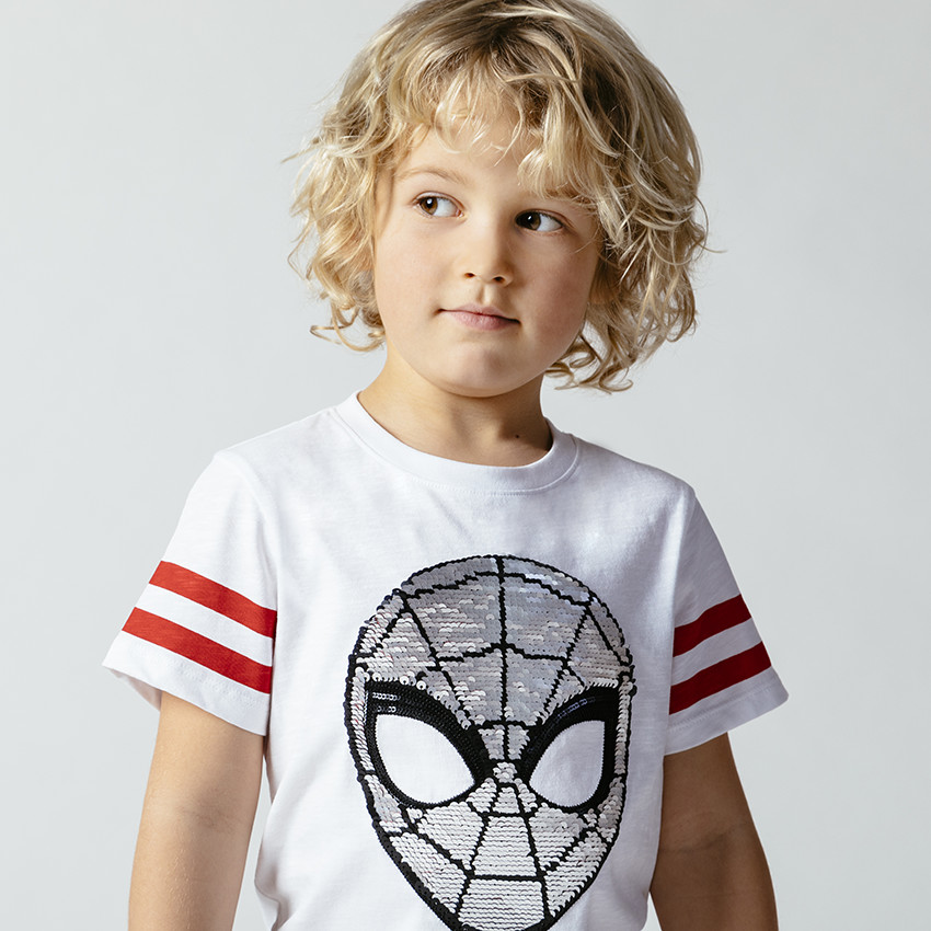 T-shirt manches courtes motif Spiderman en sequins magiques 
