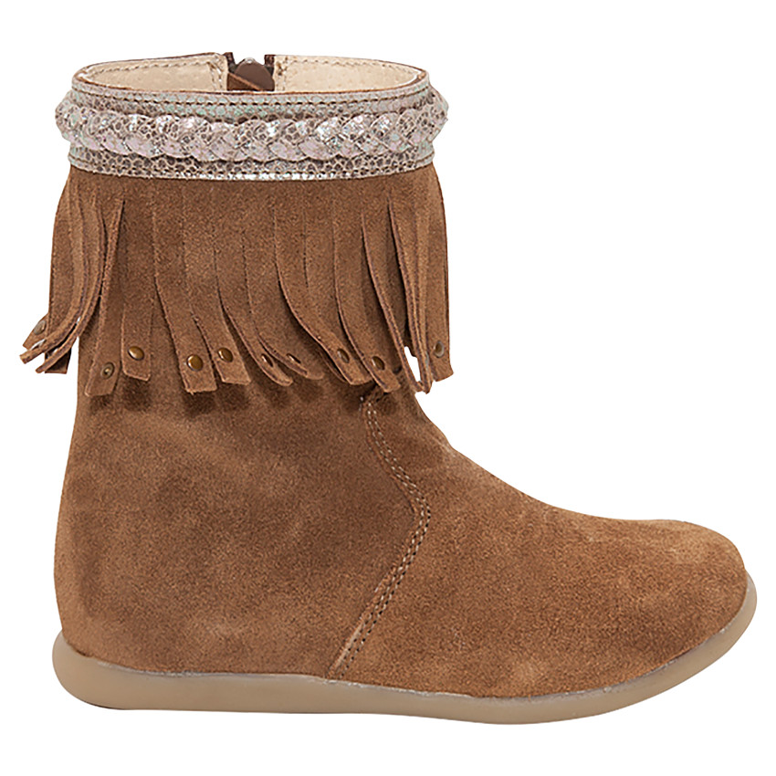 Bottines en cuir camel avec franges fantaisie