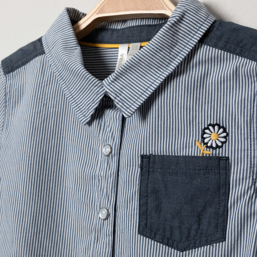 Robe manches longues à rayures et détails en chambray 