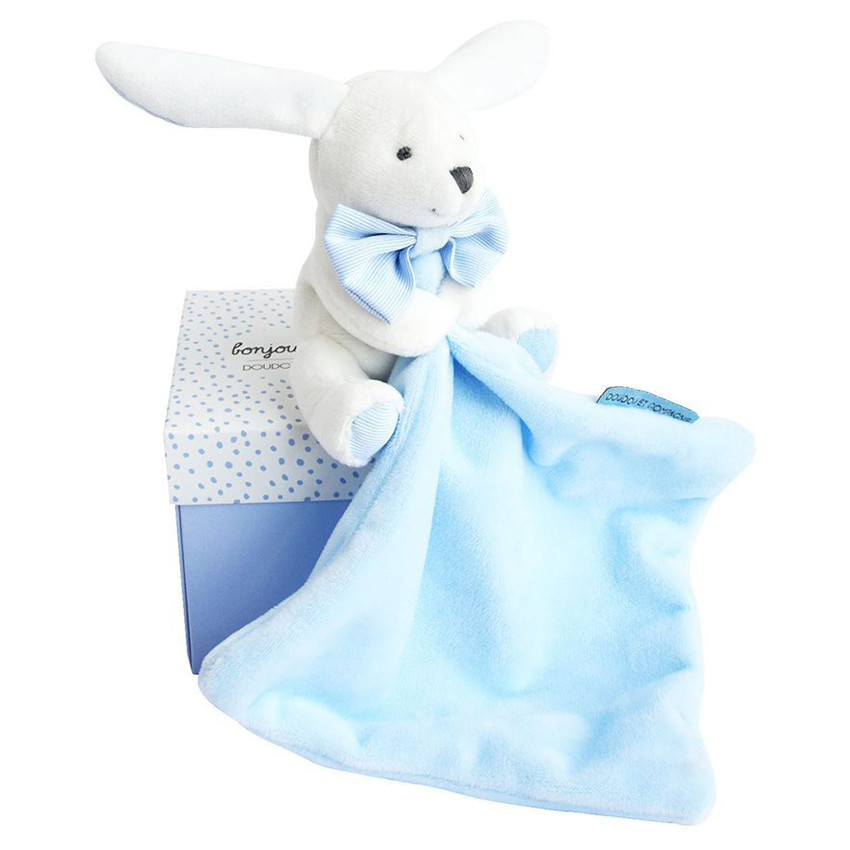Lapin mouchoir avec boîte fleurs - Bleu 