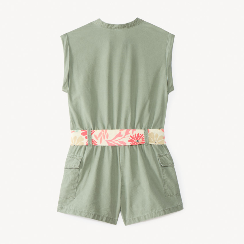Combishort sans manches avec ceinture imprimée fleurie pour fille 