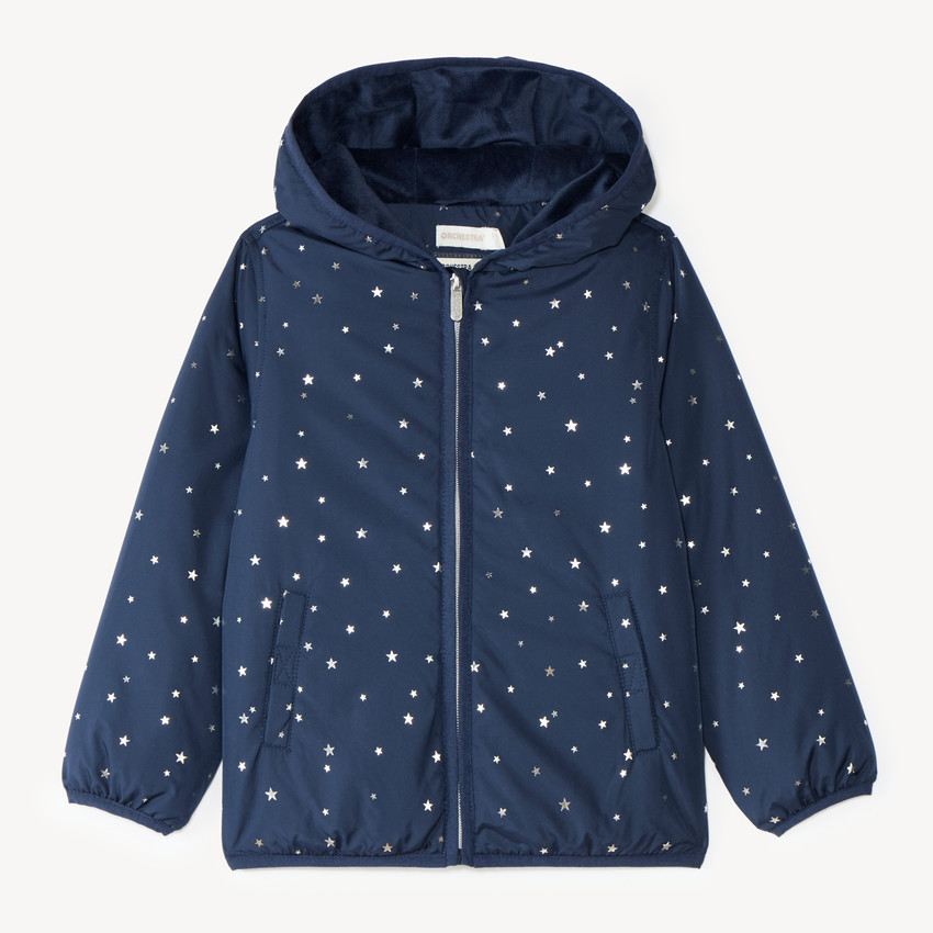 Coupe-vent fille doublé en sherpa à capuche et motifs étoiles