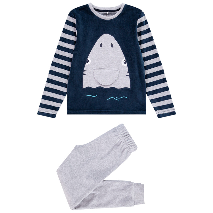 Pyjama en velours requin ludique pour enfant garçon 