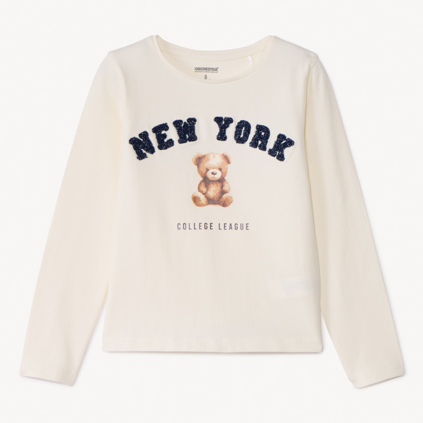 T-shirt manches longues ourson avec broderie pour fille