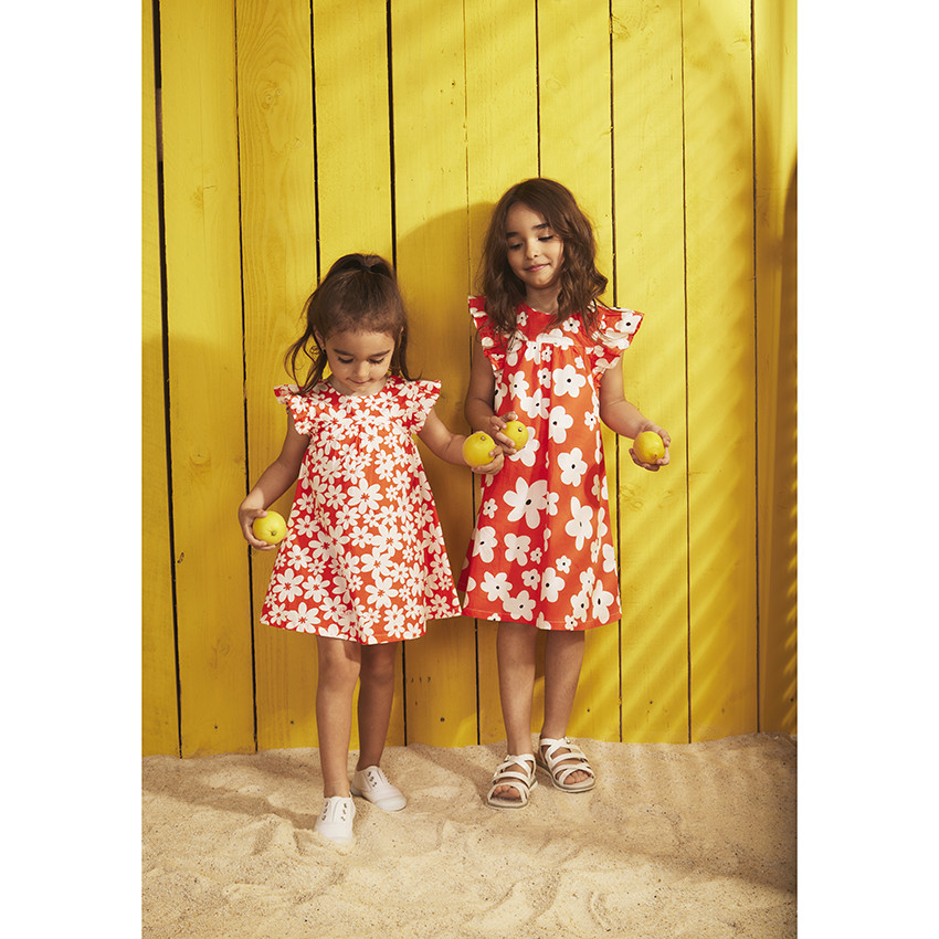 Robe manches courtes volantées imprimé fleurs pour fille 