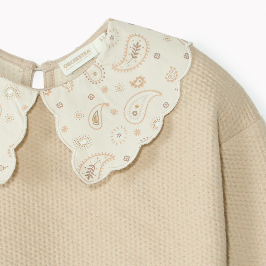 Sweat en molleton col claudine à motif paisley pour fille 