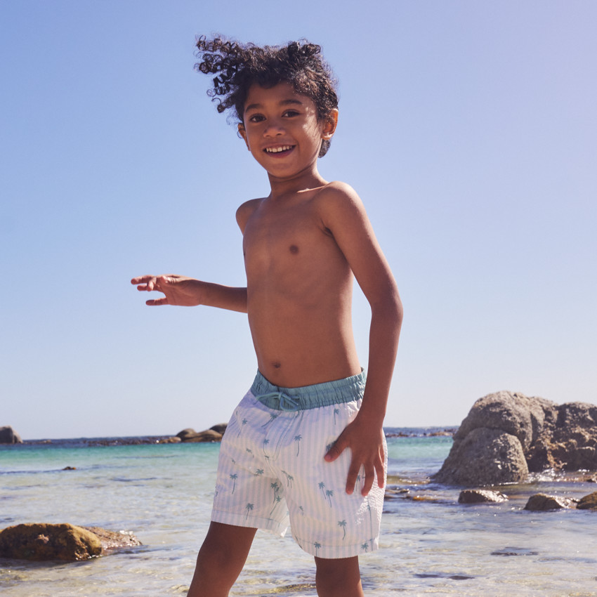 Short de bain imprimé palmiers et rayé pour garçon 