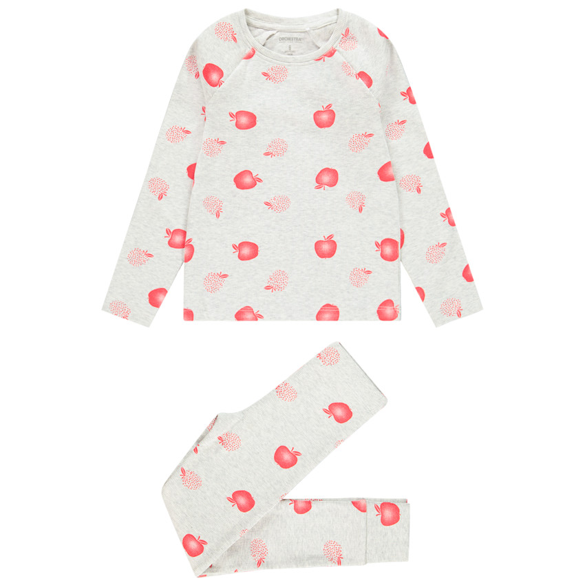 Pyjama en maille côtelée imprimé pommes pour fille 
