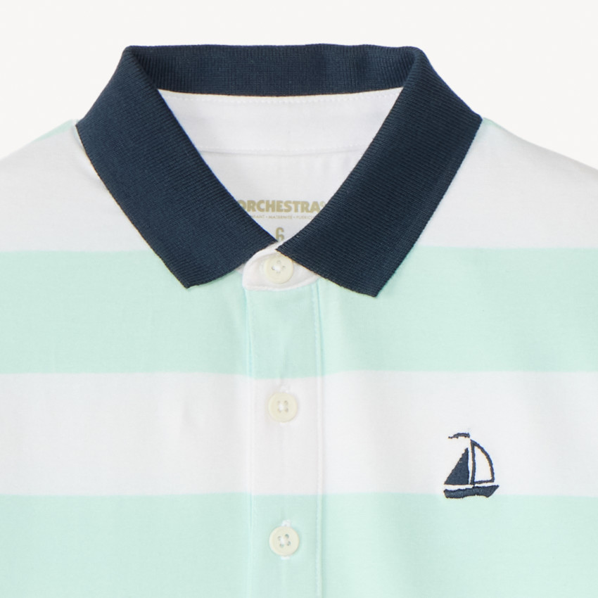 Polo manches courtes à rayures broderie bateau pour garçon 
