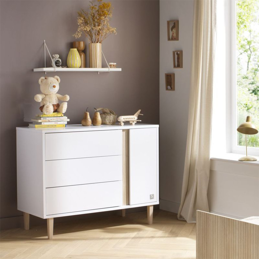 Commode à 3 tiroirs et 1 porte Paloma blanc 