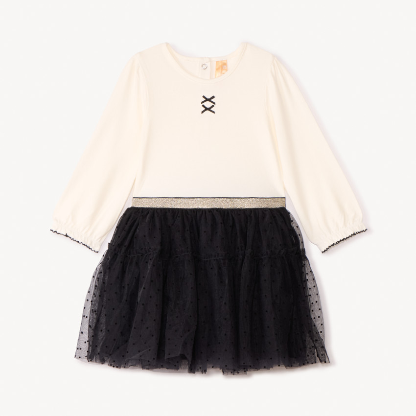 Robe manches longues effet 2 en 1 bi-matière pour bébé fille 